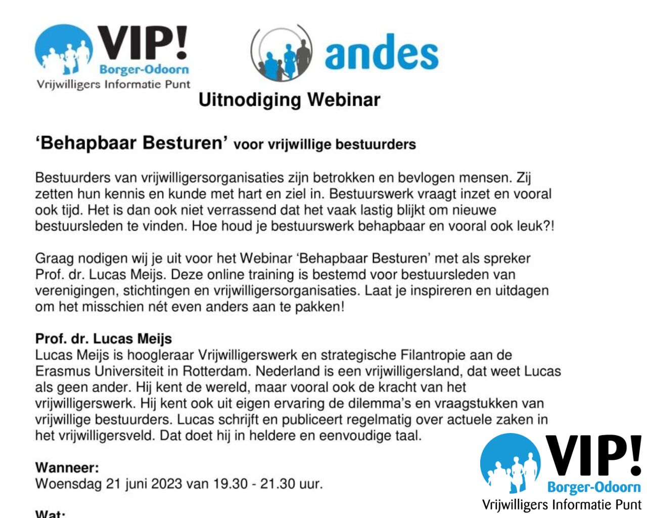 Webinar van Lucas Meijs over 'Behapbaar besturen' voor vrijwillige bestuurders